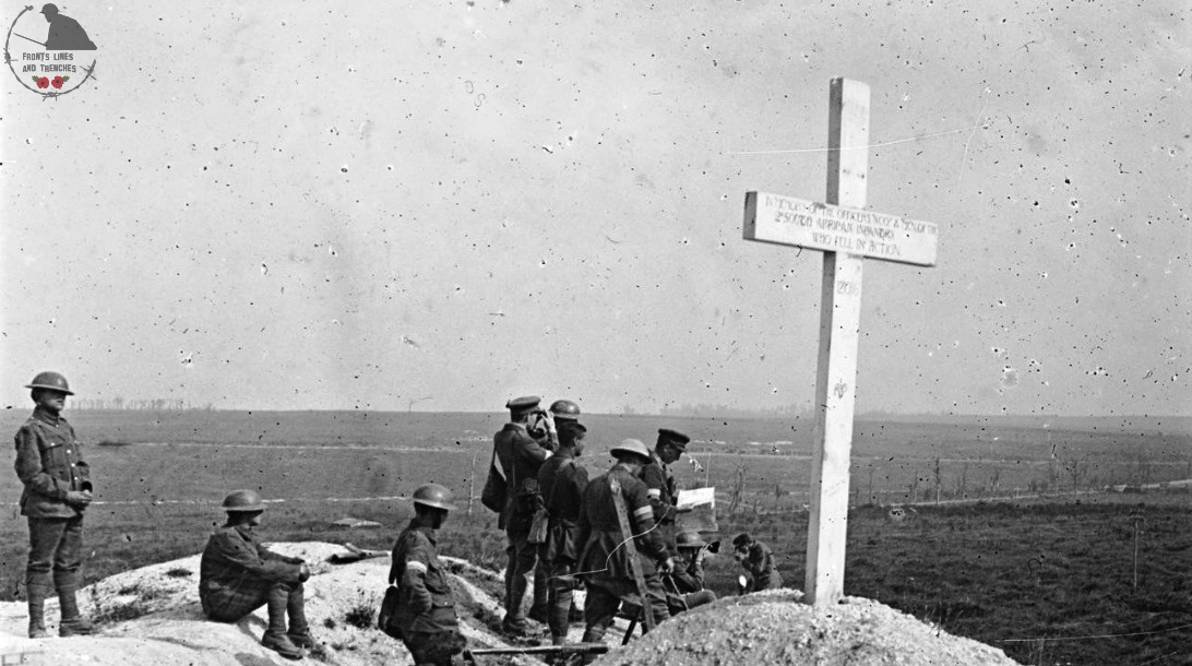 "British Officers on the Butte August 1918".  The South African memorial clearly seen Taken by courtesy of Fronts Lines and Trenches August 1918